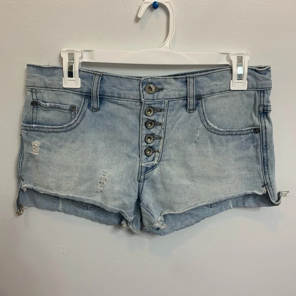 Free People Raw Hem Button Fly Denim Shorts